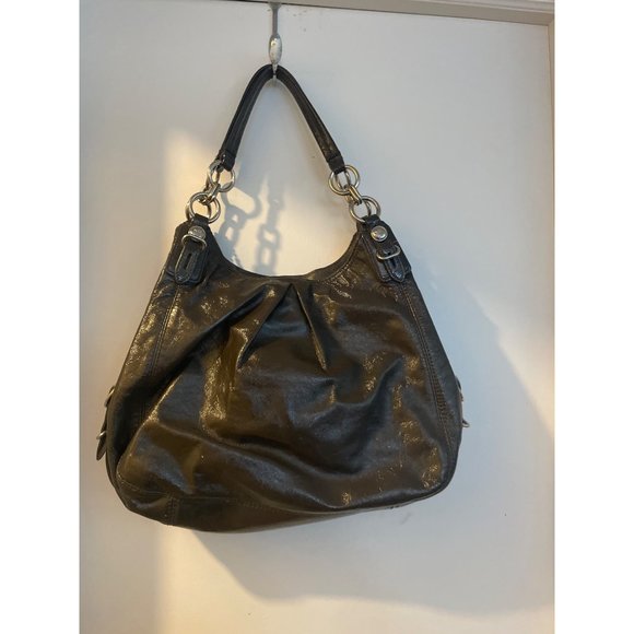 Coach Black patent Leather Handbags with Three Compartments /Pleated Front/Silve - Picture 5 of 13